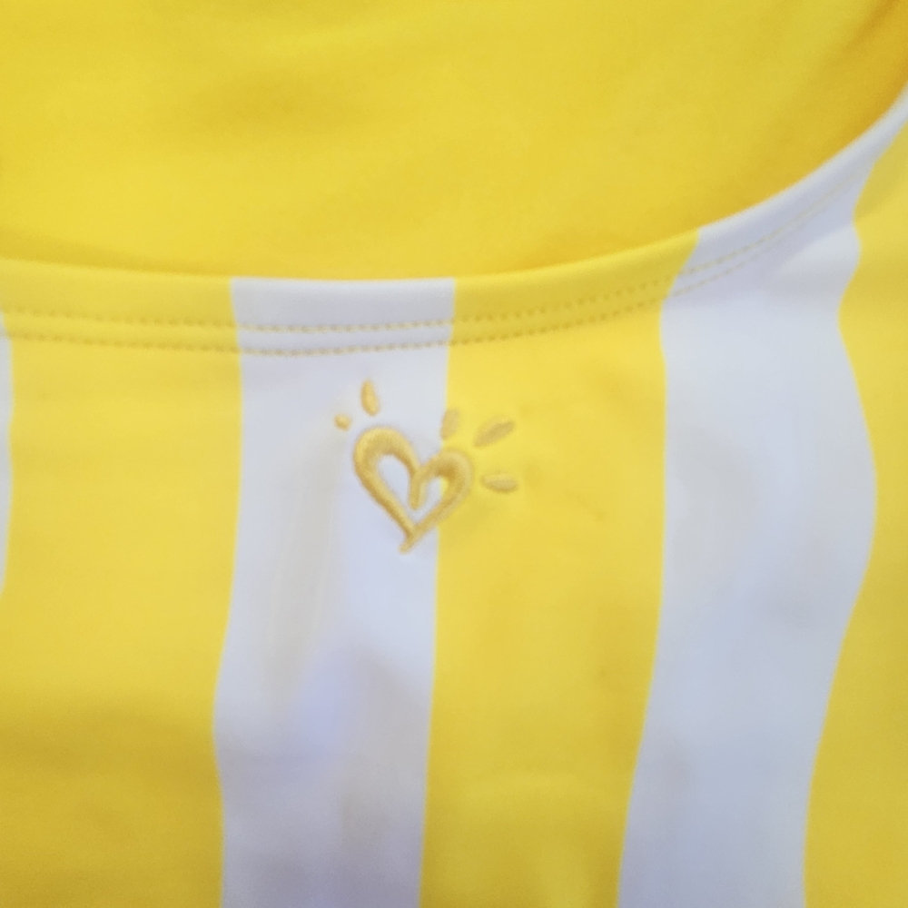 Justice Swimsuit Girls Sz 20 Yellow & White Striped One-Shoulder Scallop NWOT - Picture 7 of 10